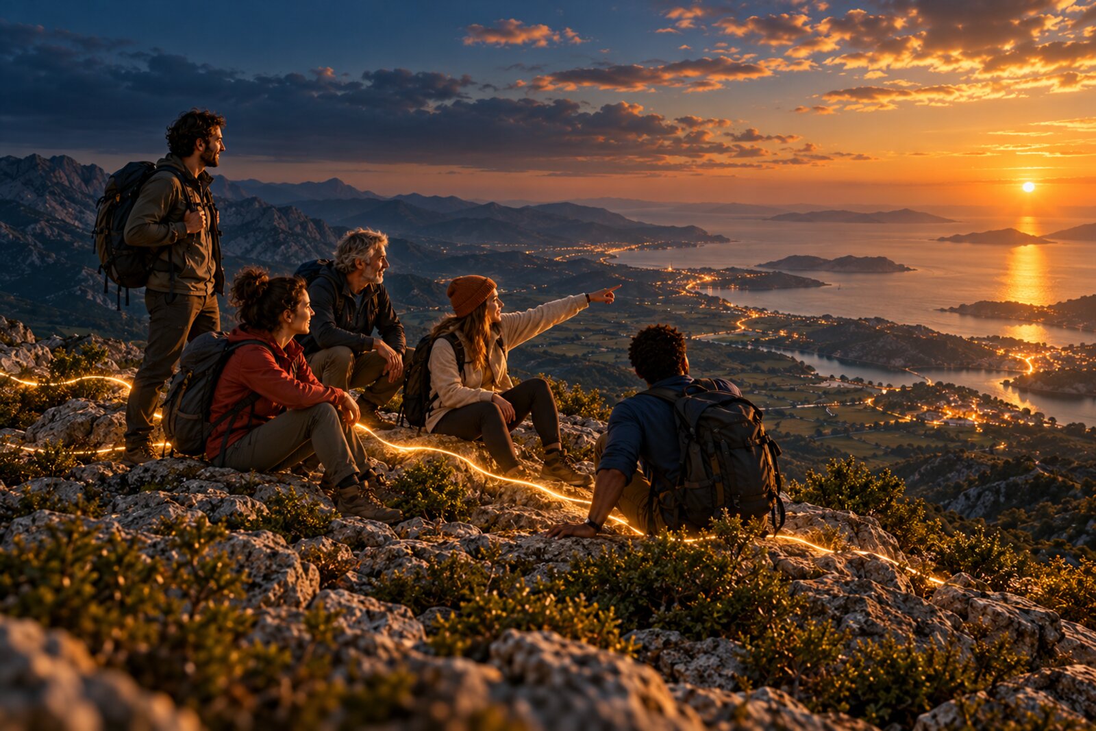 People collaborating in a natural landscape